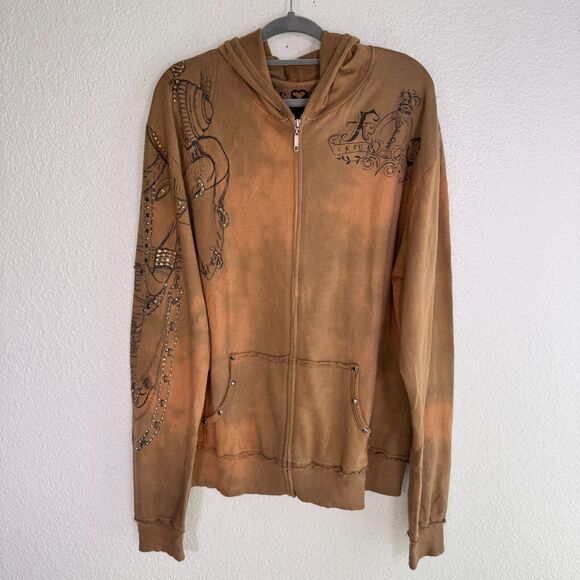 Y2K Jacket Mens XL Swarovski Elephant Tie Dye Zip Key Closet Grunge Streetwear